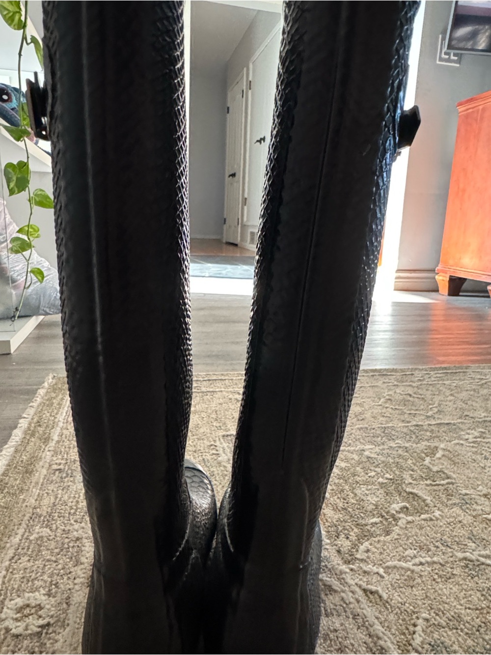 Hunter Black Textured Tall Rain Boots with Logo - Picture 2 of 4